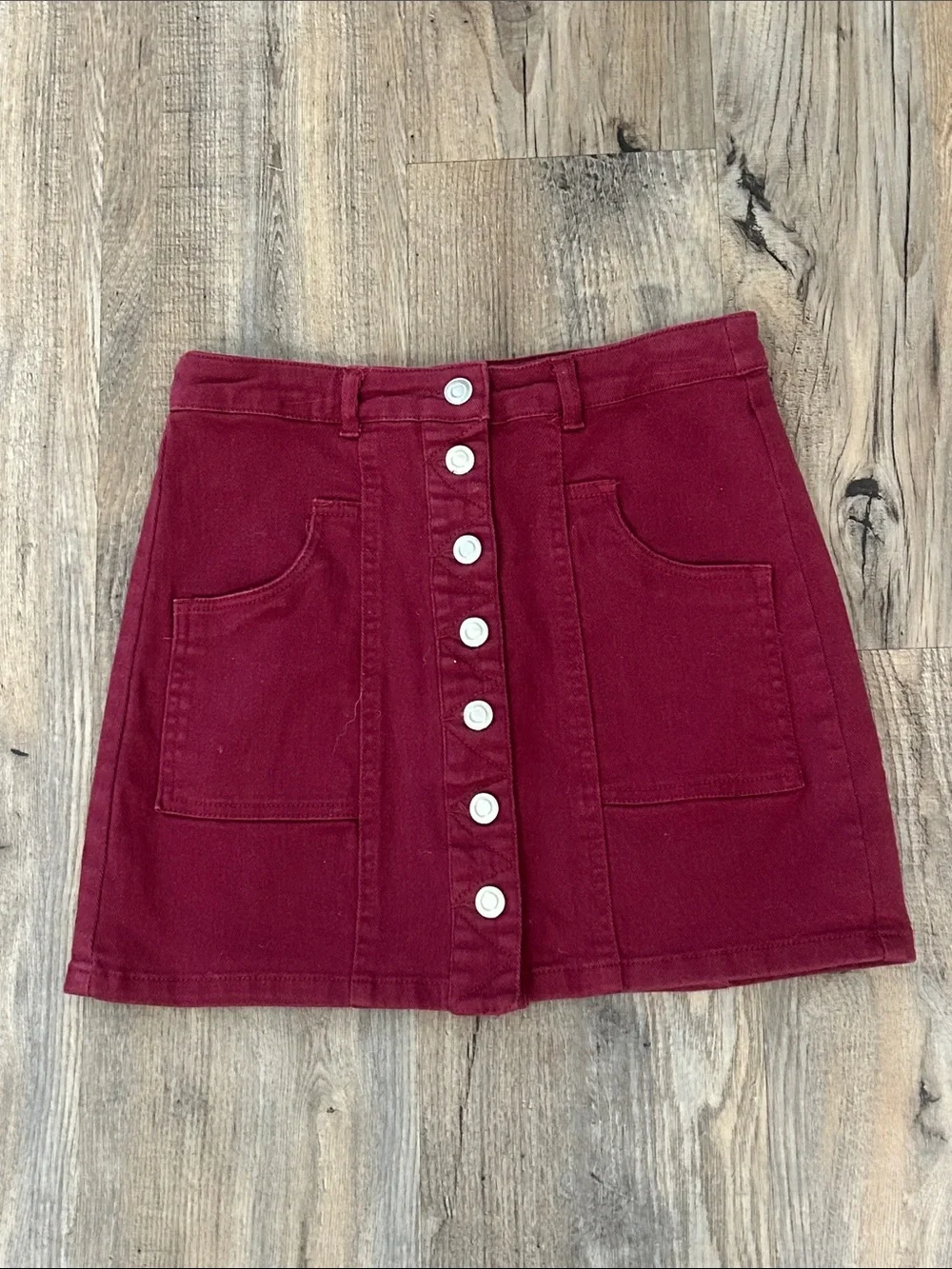 Altar'd State Button-Front Wine Red Mini Skirt